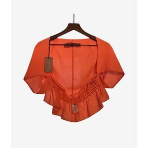 Patrizia Pepe Womens Coral Ruffled Cropped Shrug Jacket Size 42 Made In Italy